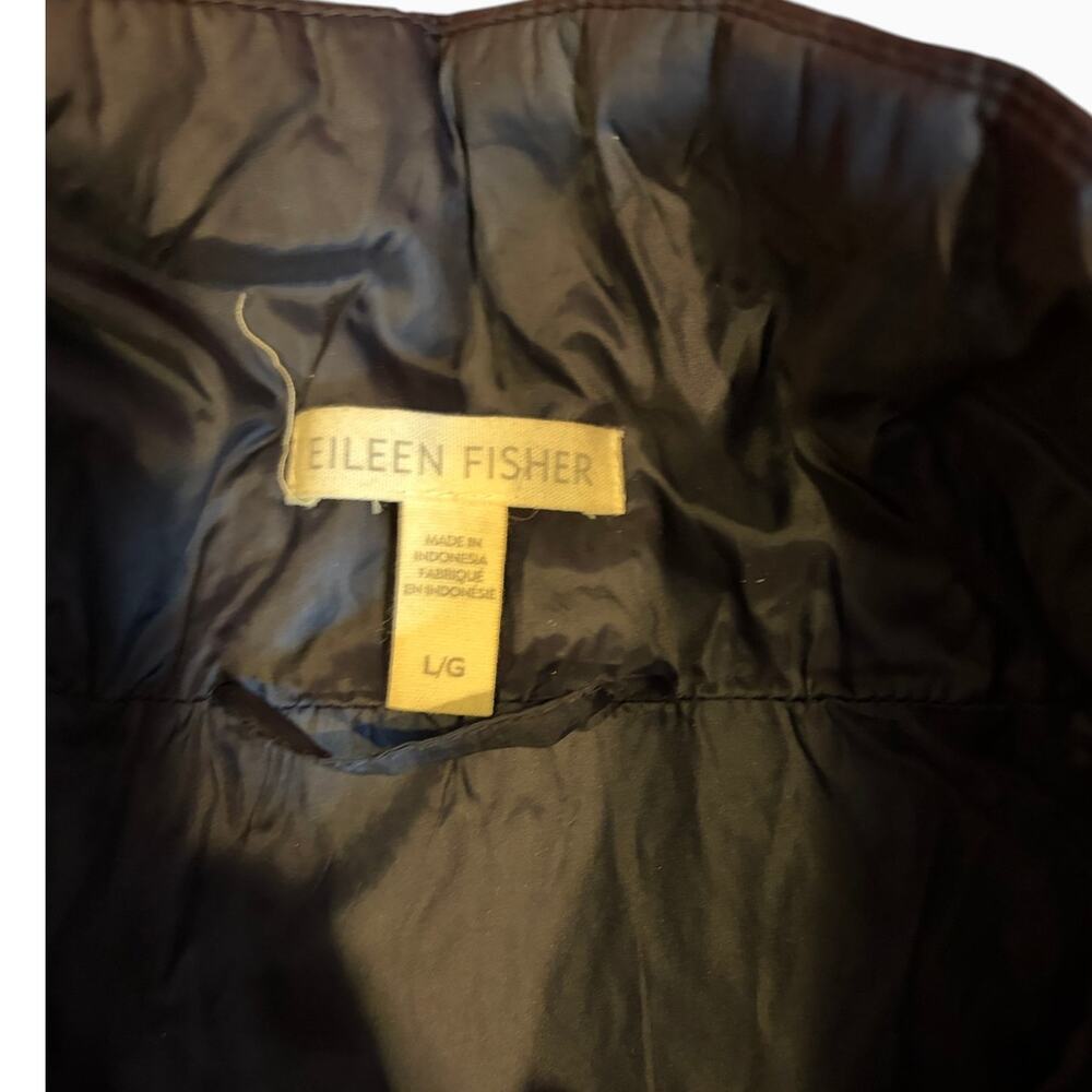 Eileen Fisher Women's Quilted Puffer Jacket L Black Snap Front Stand Collar - Picture 3 of 7